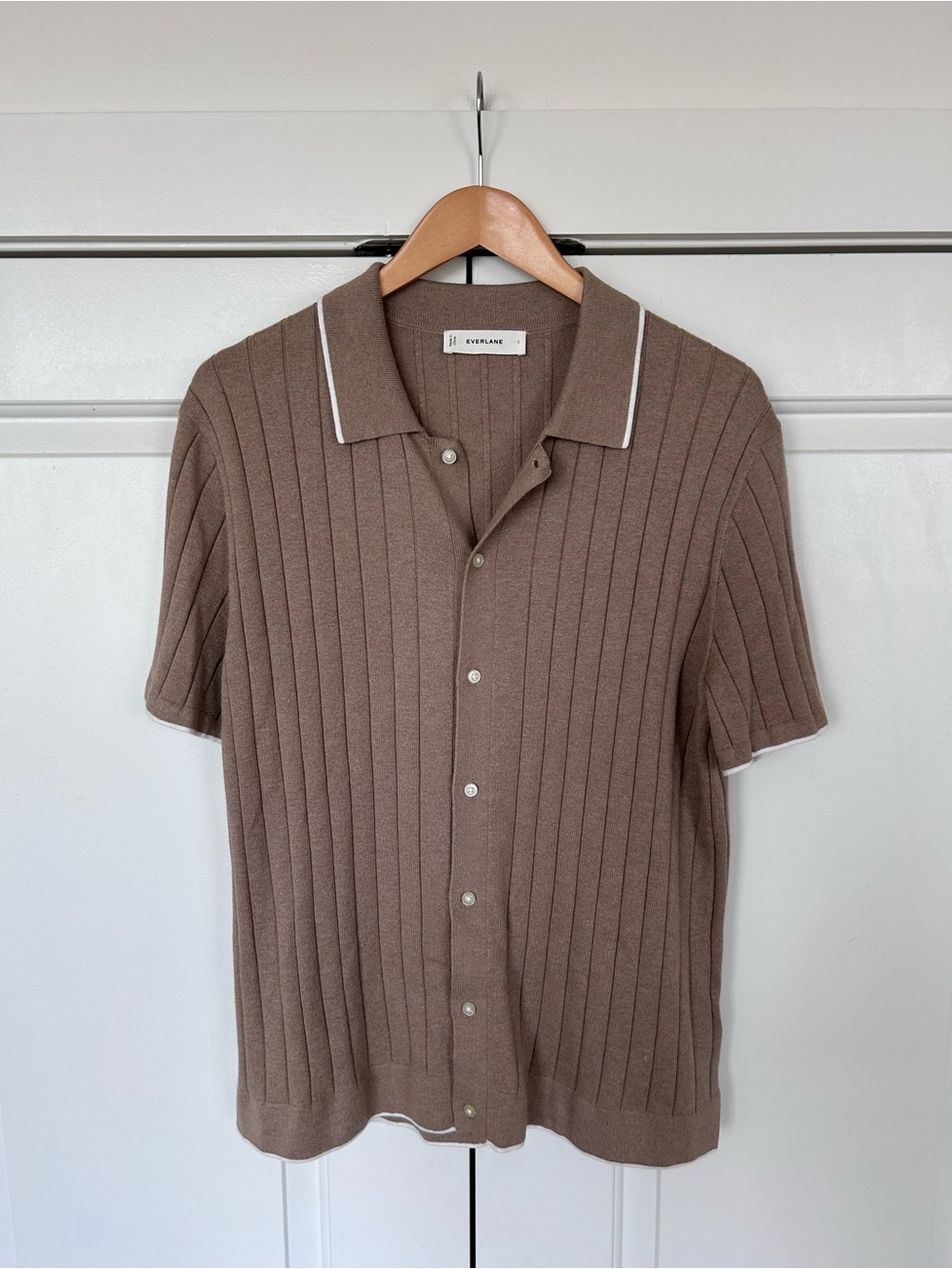Everlane Brown Short-Sleeve Ribbed Button-Down Polo